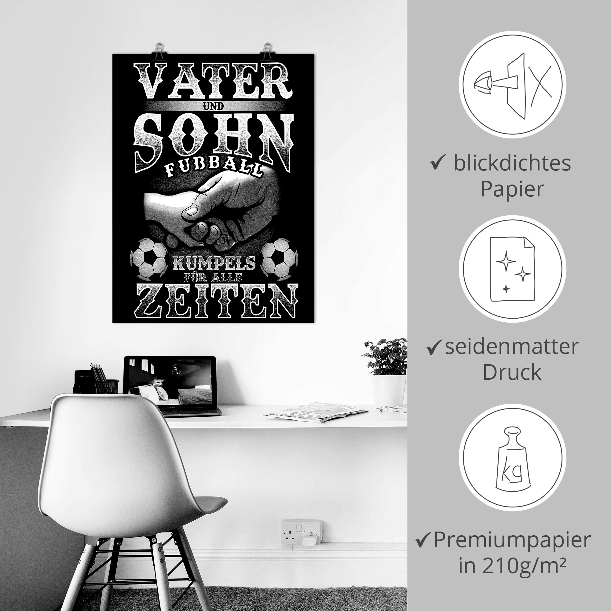 Artland Poster »Vater und Sohn Fussball Kumpels« Sprüche & Texte 1 Stk. tlg. als Alubild, Outdoorbild, Poster in verschied. Grössen