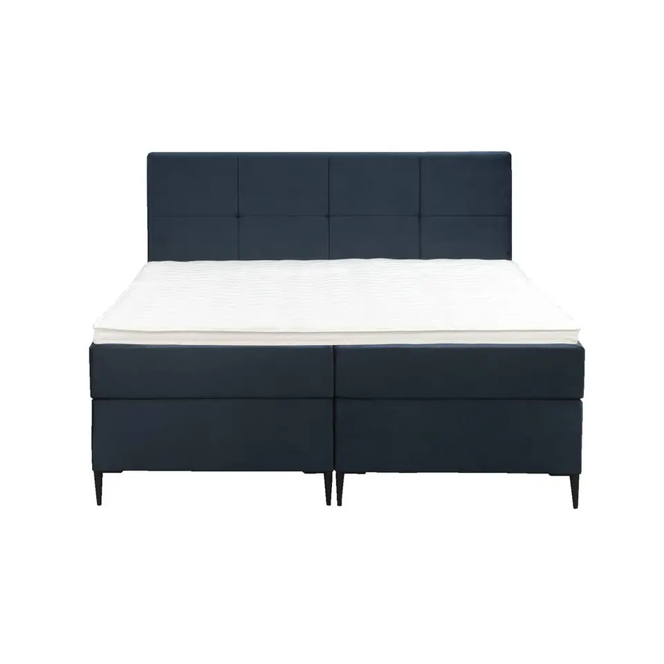 Boxspring Liv geblokt - blauw - 160x200 cm - slanke poot