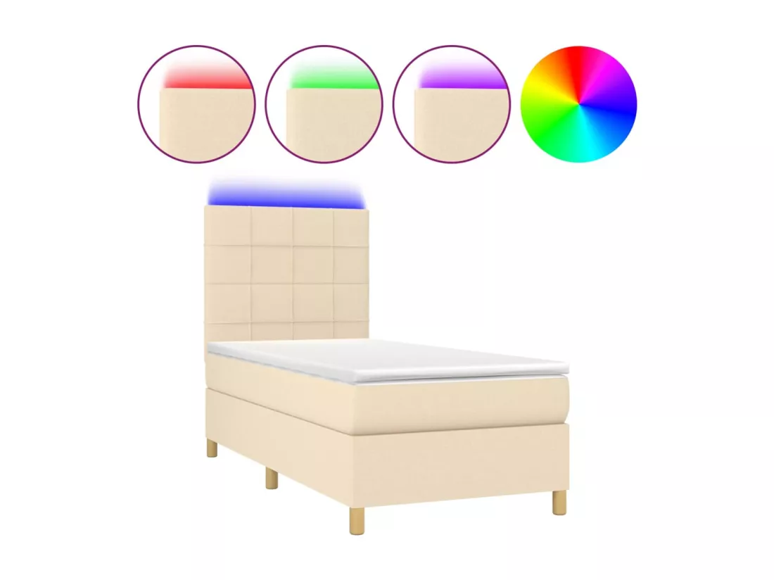 Sommier tapissier avec matelas et LED Crème 80x200cm Tissu