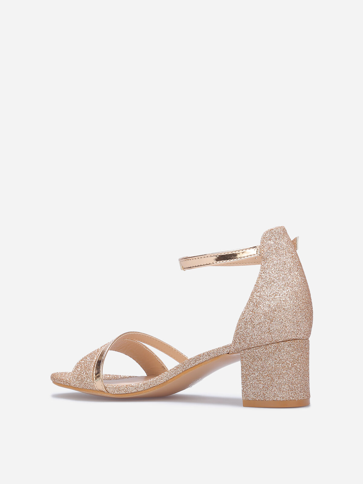 Sandales pailletées à fines brides vernies- Doré rose