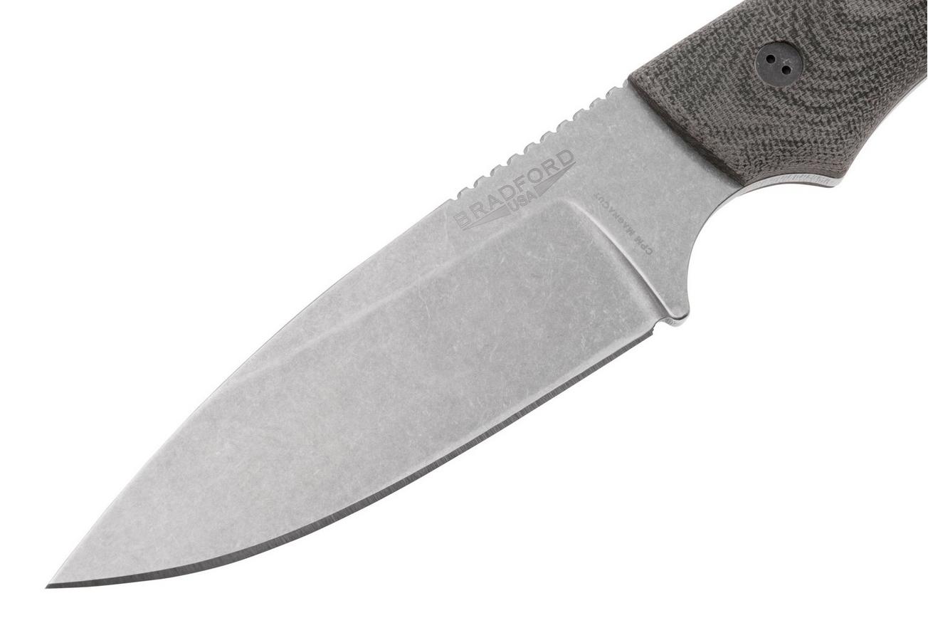 Bradford Knives Guardian 4.2 Black Micarta 3D, CPM-Magnacut, Sabre Grind, Stonewashed Finish, vaststaand mes