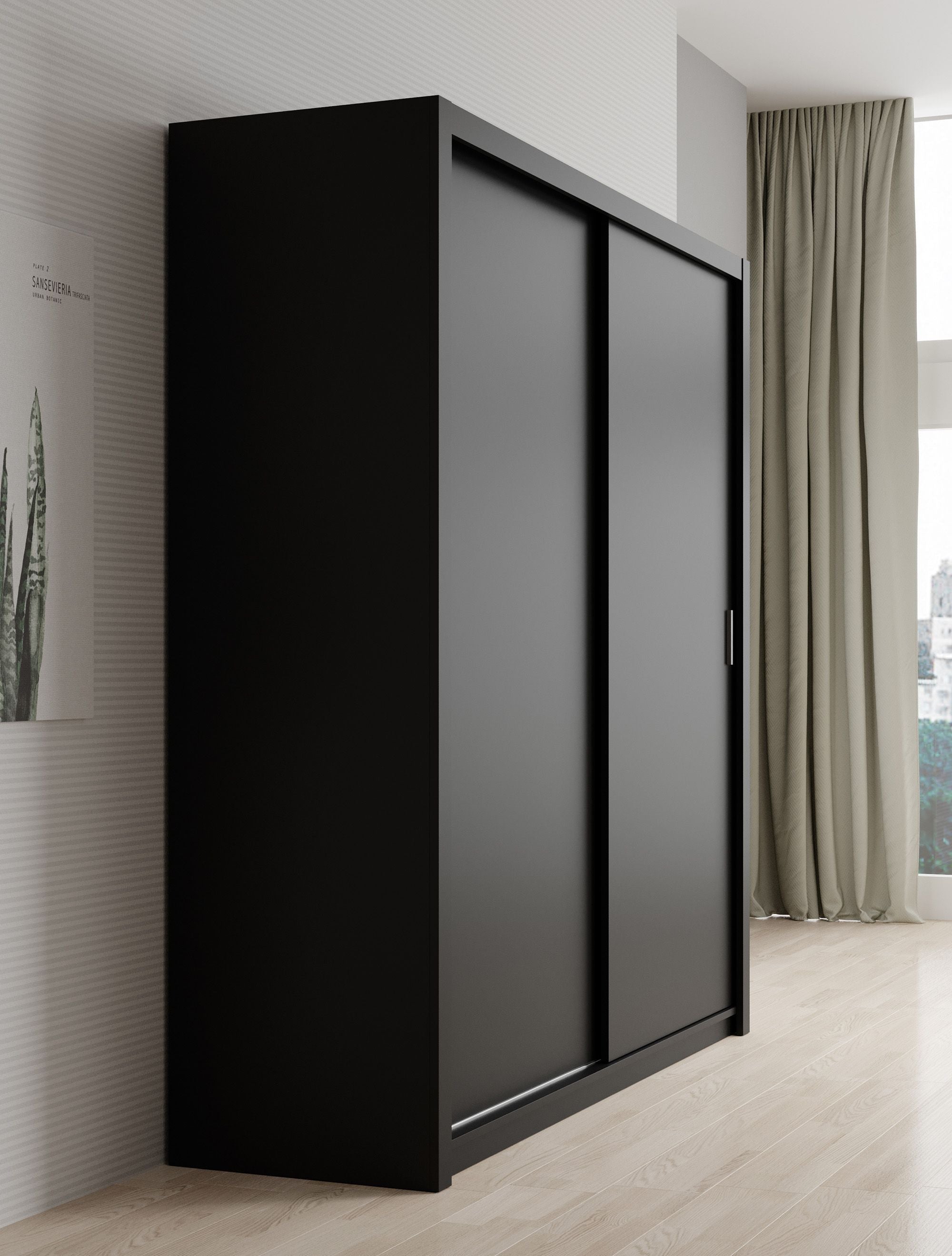 Blake - Kledingkast met schuifdeuren - Zwart - 200x62x215 cm