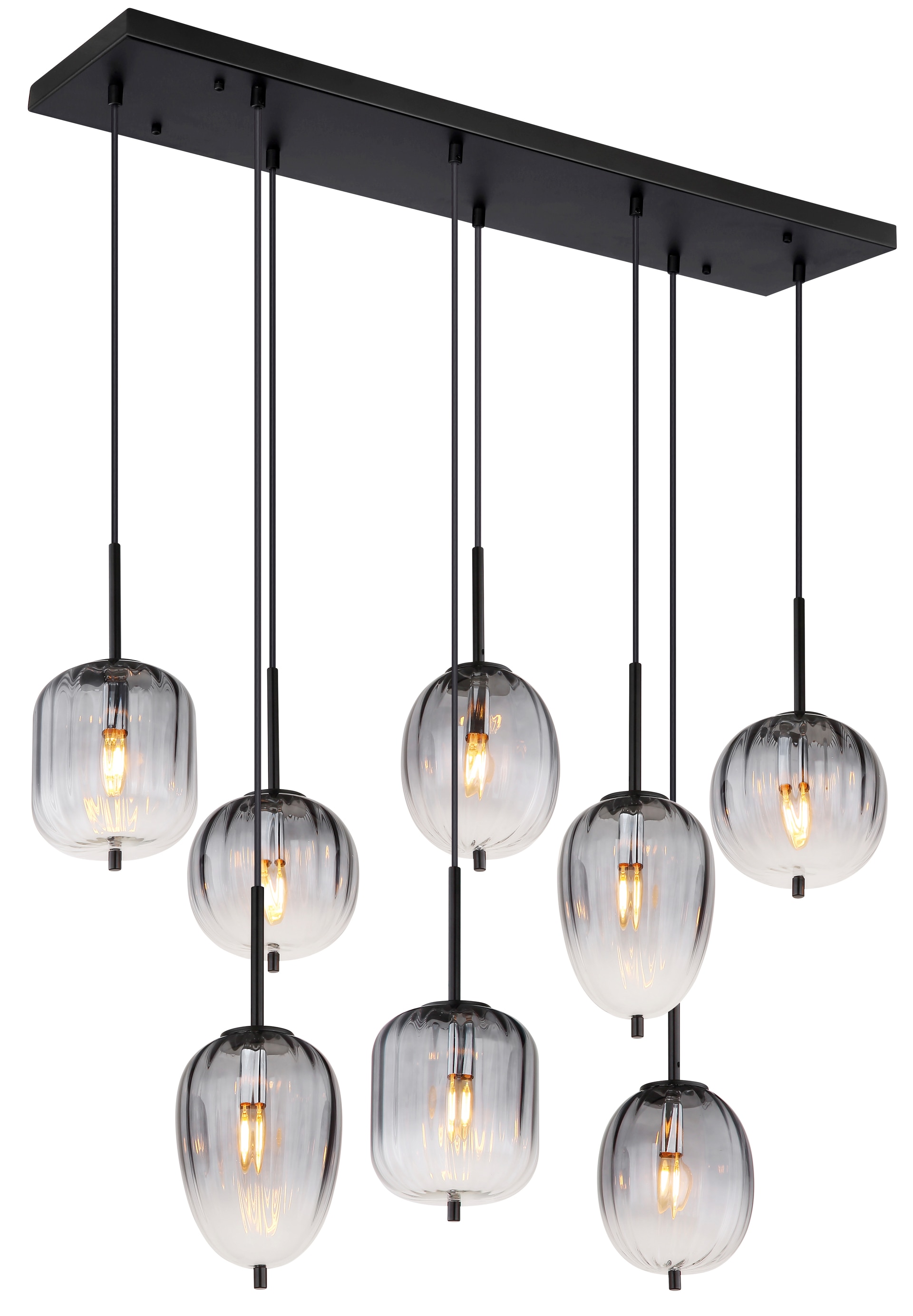 GLOBO Retrofit Balkenpendel ATTILA 8-flg schwarz /Rauchglas
