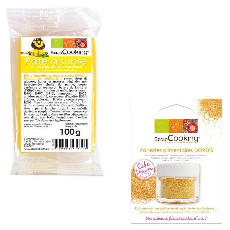 Pâte à sucre jaune 100 g + paillettes dorées Scrapcooking