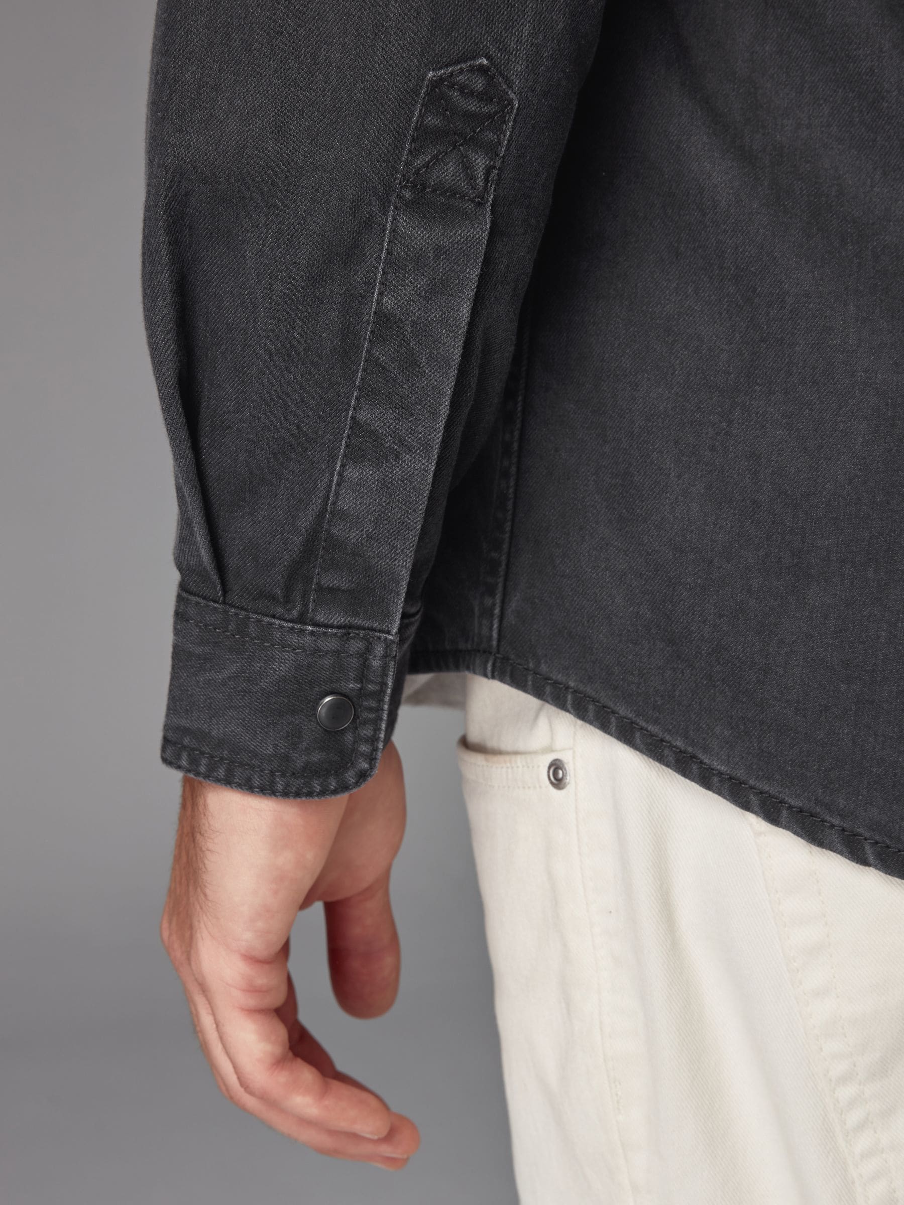 Zwart - Denim Western 100% Cotton Long Sleeve Shirt