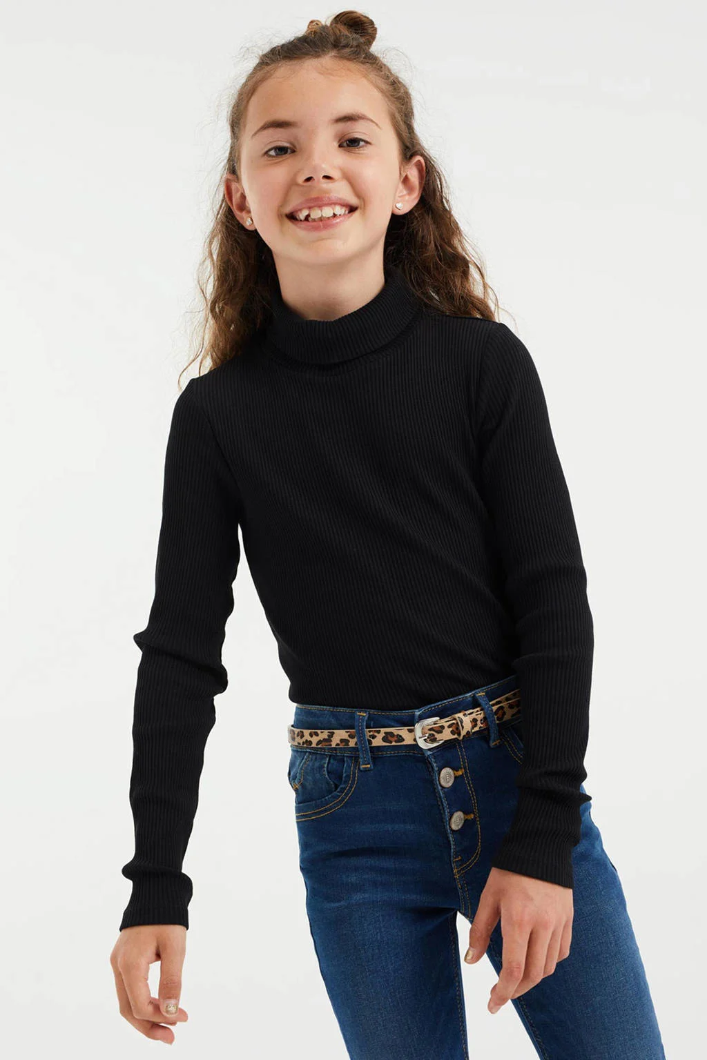 WE Fashion ribgebreide coltrui Myla zwart