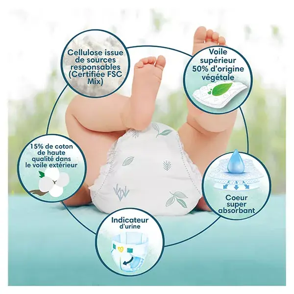 Fraldas Pampers Harmonie tamanho 5 (11-16 kg) com embalagem de papel reciclável