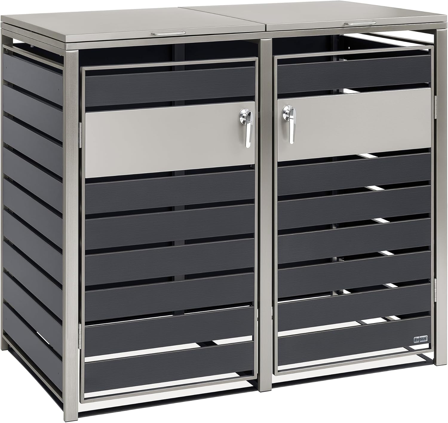 Zelsius Mülltonnenbox 2er Mülltonnen | (B) 132 x (T) 80 x (H) 117 cm | Anthrazit | inkl. Erweiterungsmöglichkeit | Mülltonnenverkleidung, Garten Müllbox, Müllhaus, 2 Tonnen