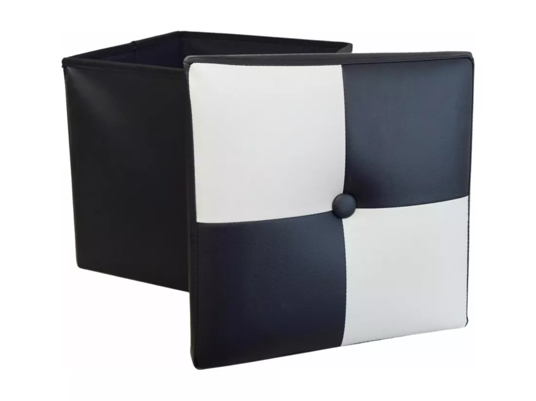 Pouf Coffre de Rangement Carre Synthétique Blanc Noir Contemporain 30x30x30