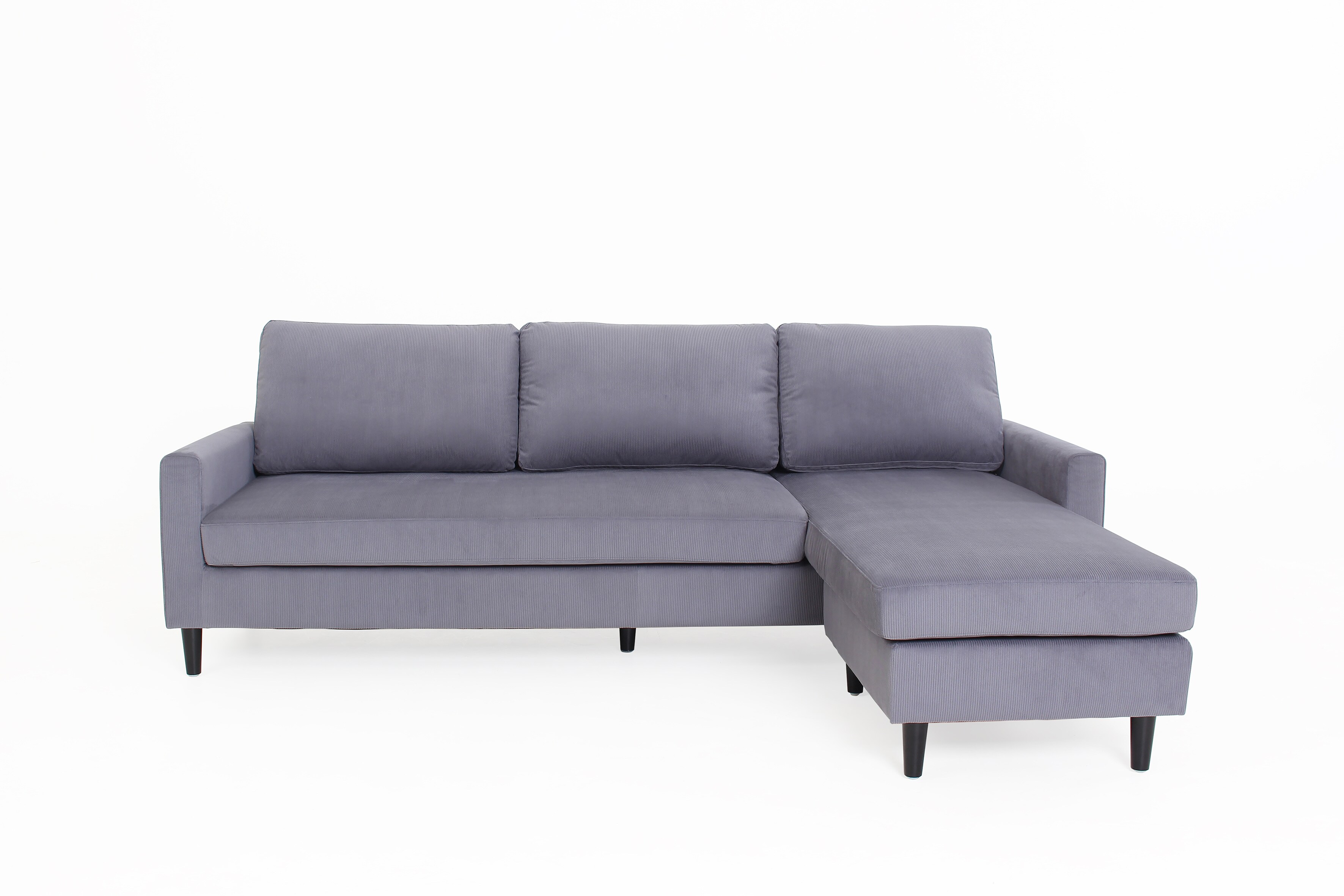 byLIVING Ecksofa ATLANTA, Cordbezug grau, Gestell Rubberwood schwarz, Longchair