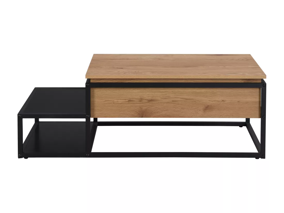 Table basse avec plateau relevable en MDF et métal - Naturel et noir - LUTESA