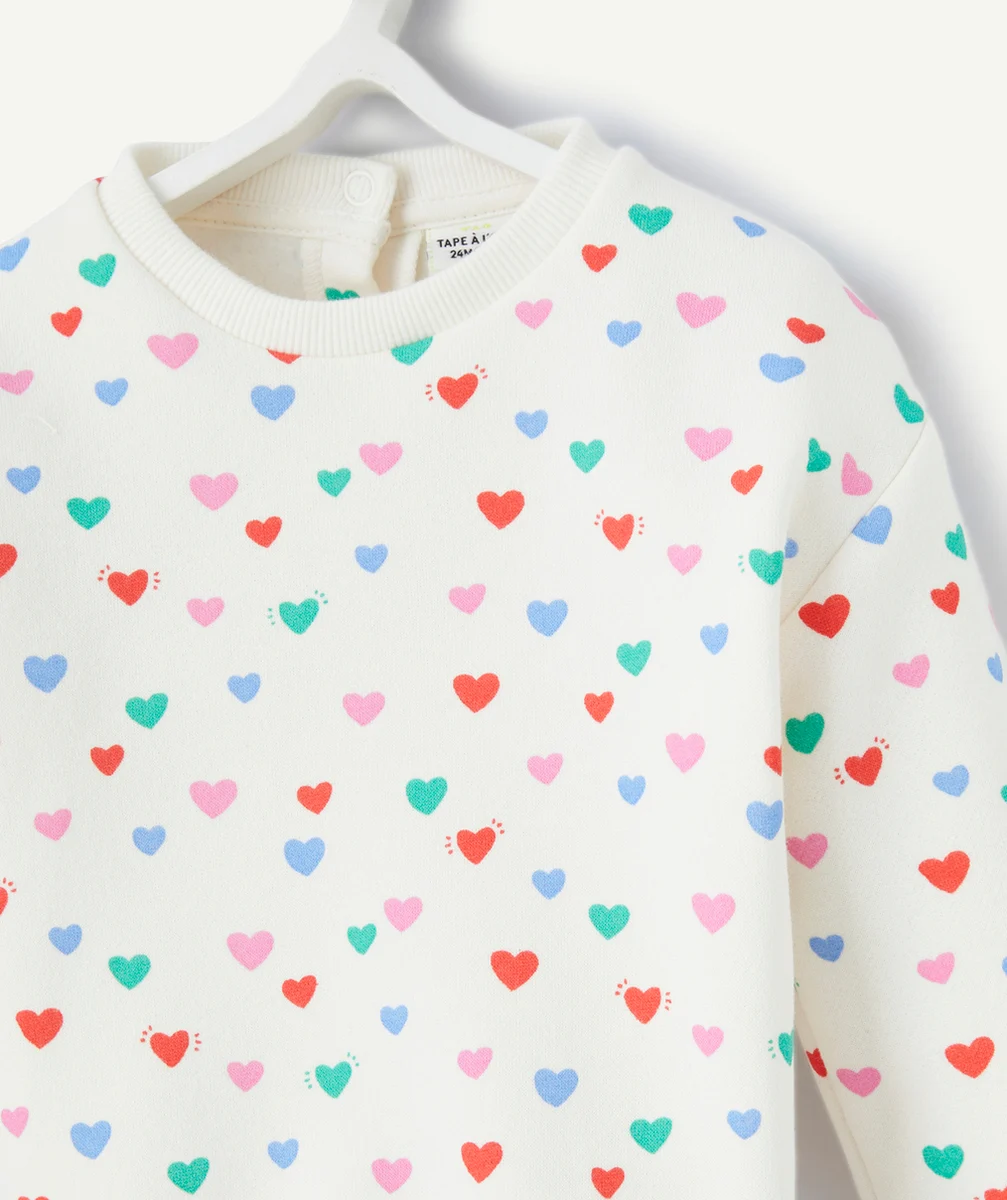 SWEAT BÉBÉ FILLE EN FIBRES RECYCLÉES AVEC IMPRIMÉ COEURS COLORÉS