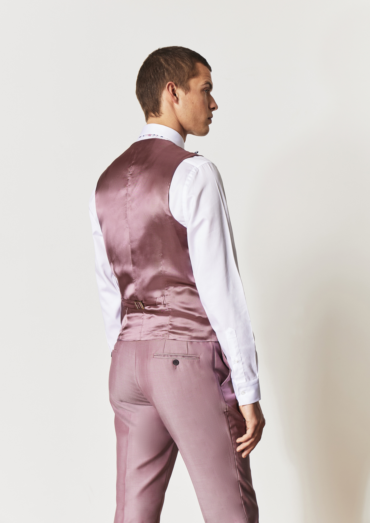 Gilet de costume en laine unie rose