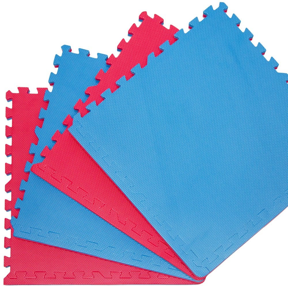 1,59 m² vechtsportmat 2cm - 4 Judomatten voor thuisgebruik 63x63cm Rood Blauw