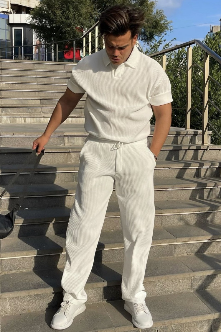 Ensemble 2 pièces Polo + pantalon blanc