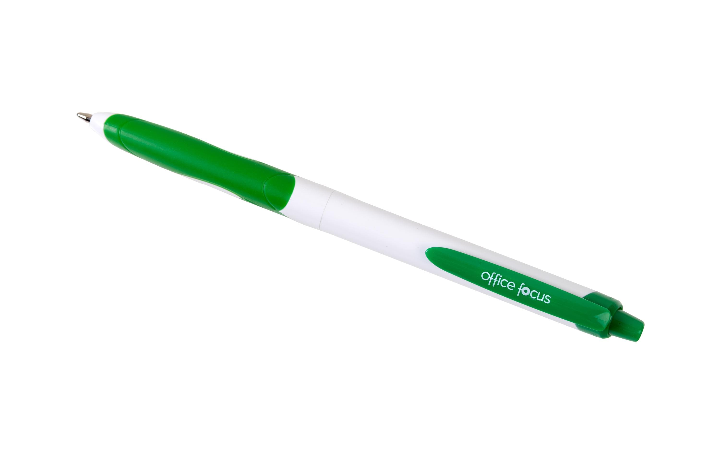 Kugelschreiber Office Focus 1 mm Mine, Grün, 12 StückDruckkugelschreiber mit Clip und weichem Griff