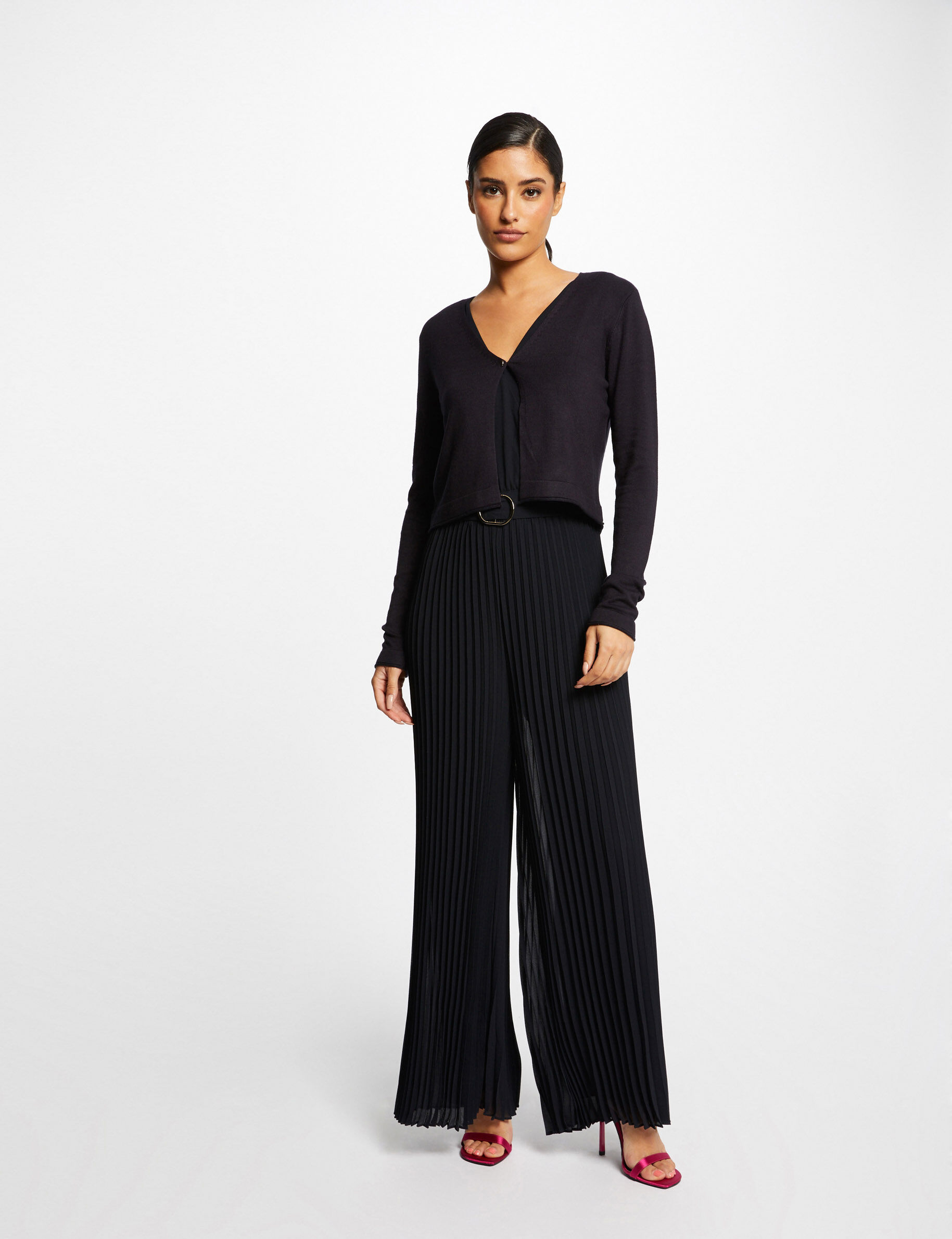 Gilet manches longues à col en V marine femme - marine