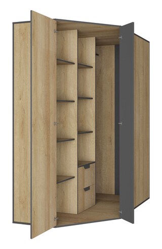 Eckkleiderschrank Nano Riviera Eiche Nachbildung/Grau 145 x 195 x 95 cm