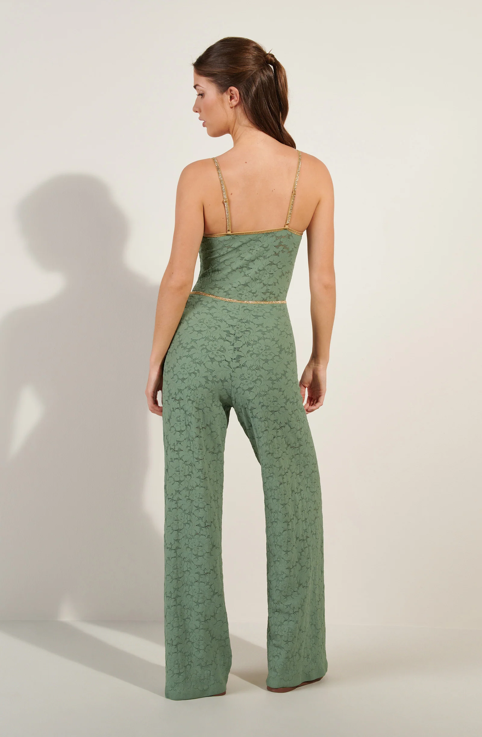 paige Pantalon amande en dentelle et lurex Amande