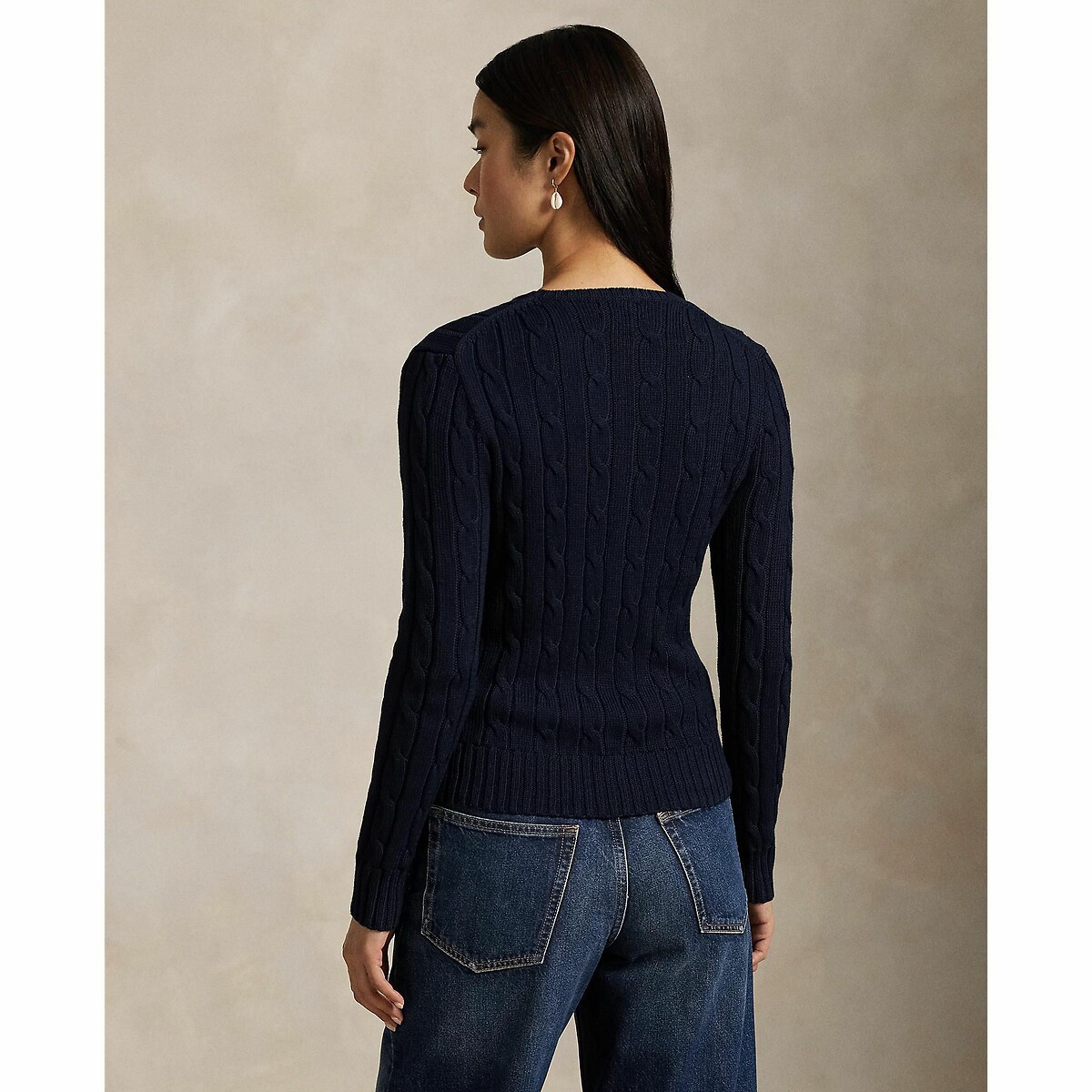 POLO RALPH LAUREN<br>Suéter de malha trançada de algodão com gola redonda