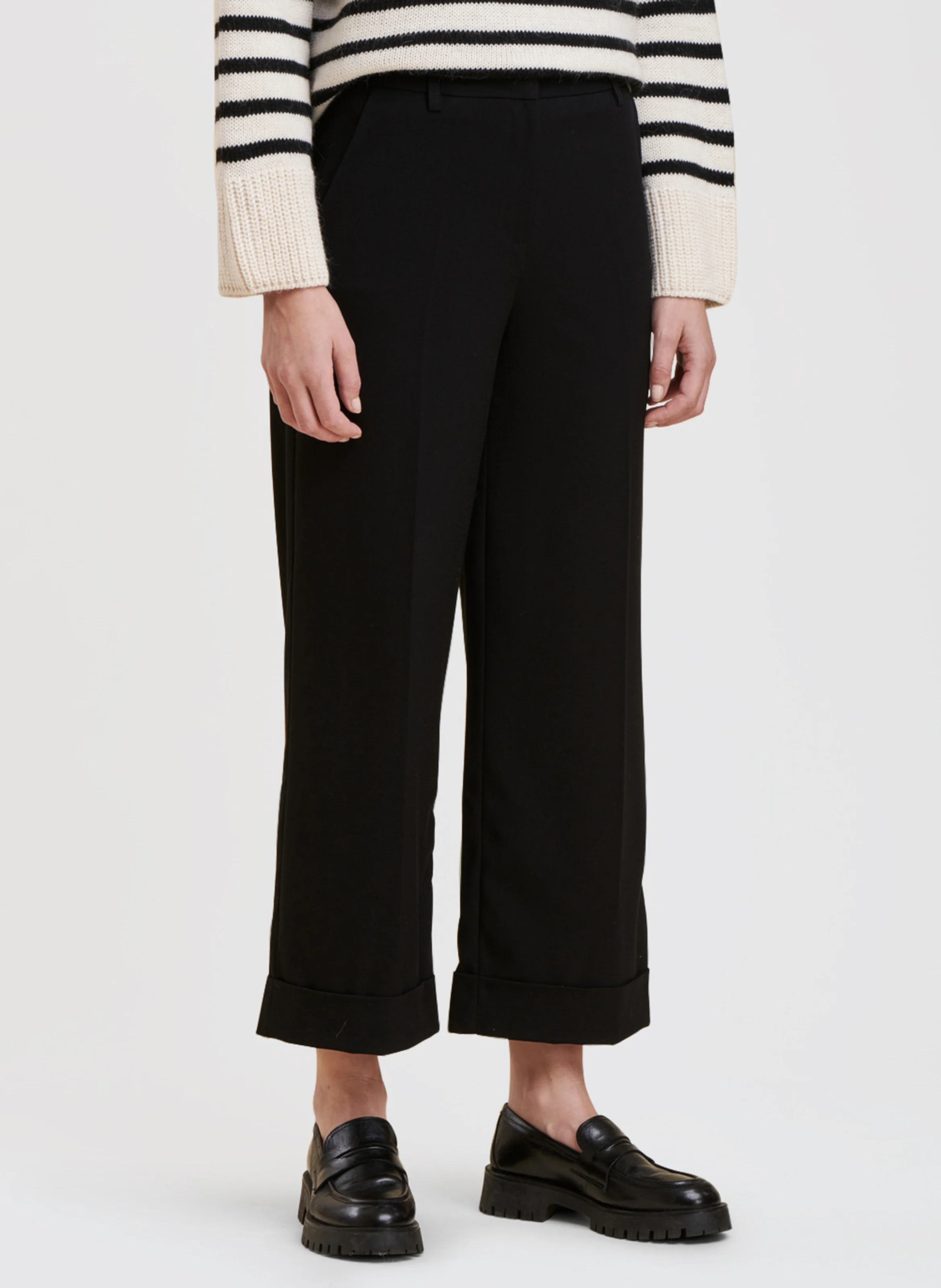 Pantalon large à revers | Noir
