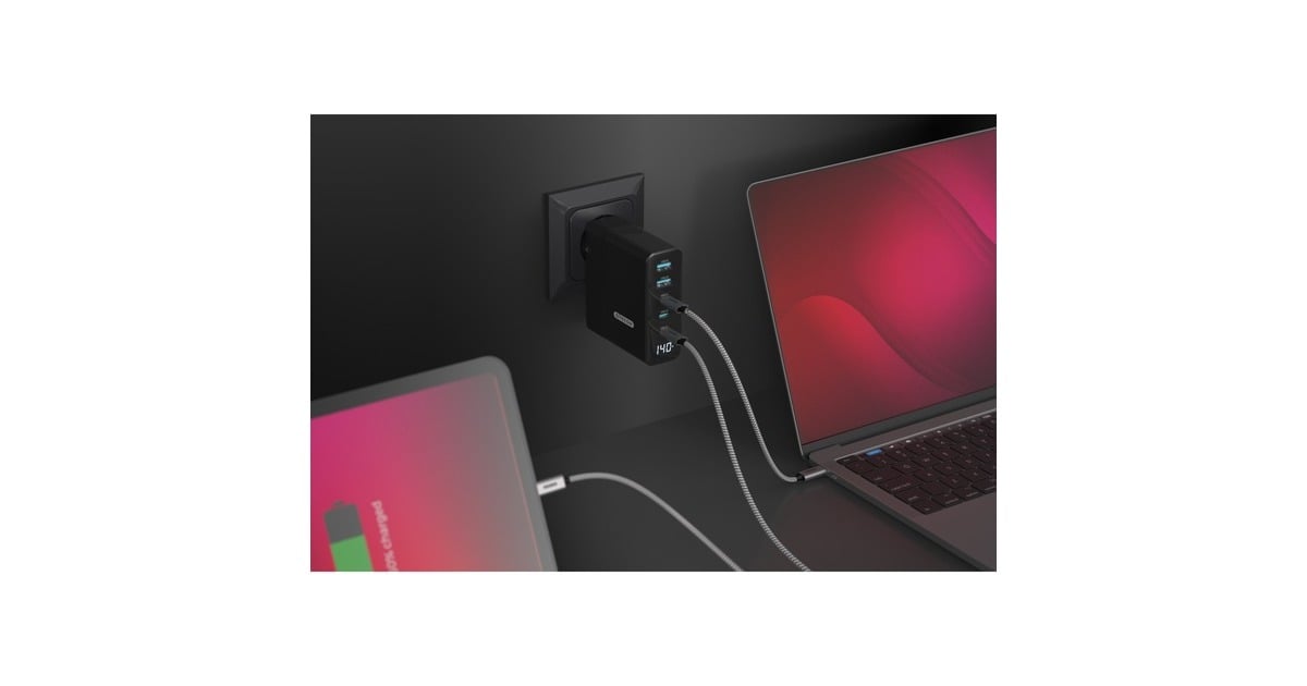 Sitecom140 W GaN Power Delivery wandoplader met led-scherm  (Zwart)