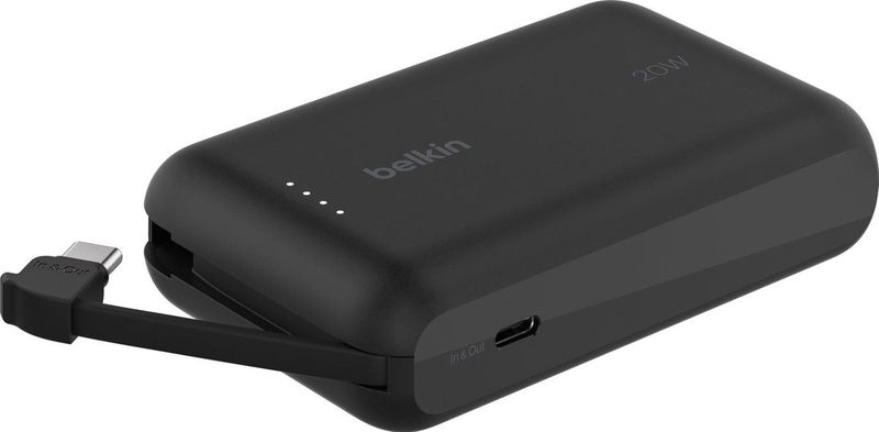 Belkin - BoostCharge 10k Power Bank - Zwart - 10000 mAh - Geïntegreerde USB-C Kabel