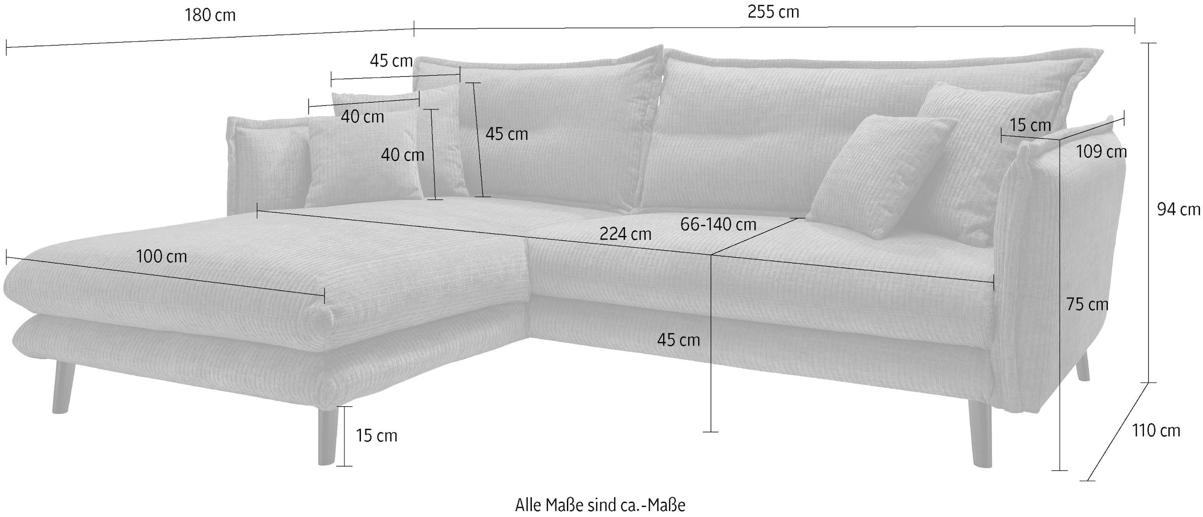 INOSIGN Ecksofa »Lazio modernes Design, bequem, schmale Armlehnen, OTTOs Choice« zwei verschiedene Fussfarben wählbar