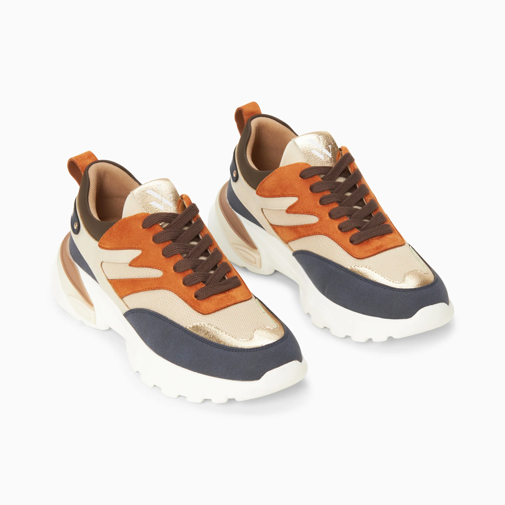Sneakers-Baskets Ruth bleu, beige et orange à semelle oversize
