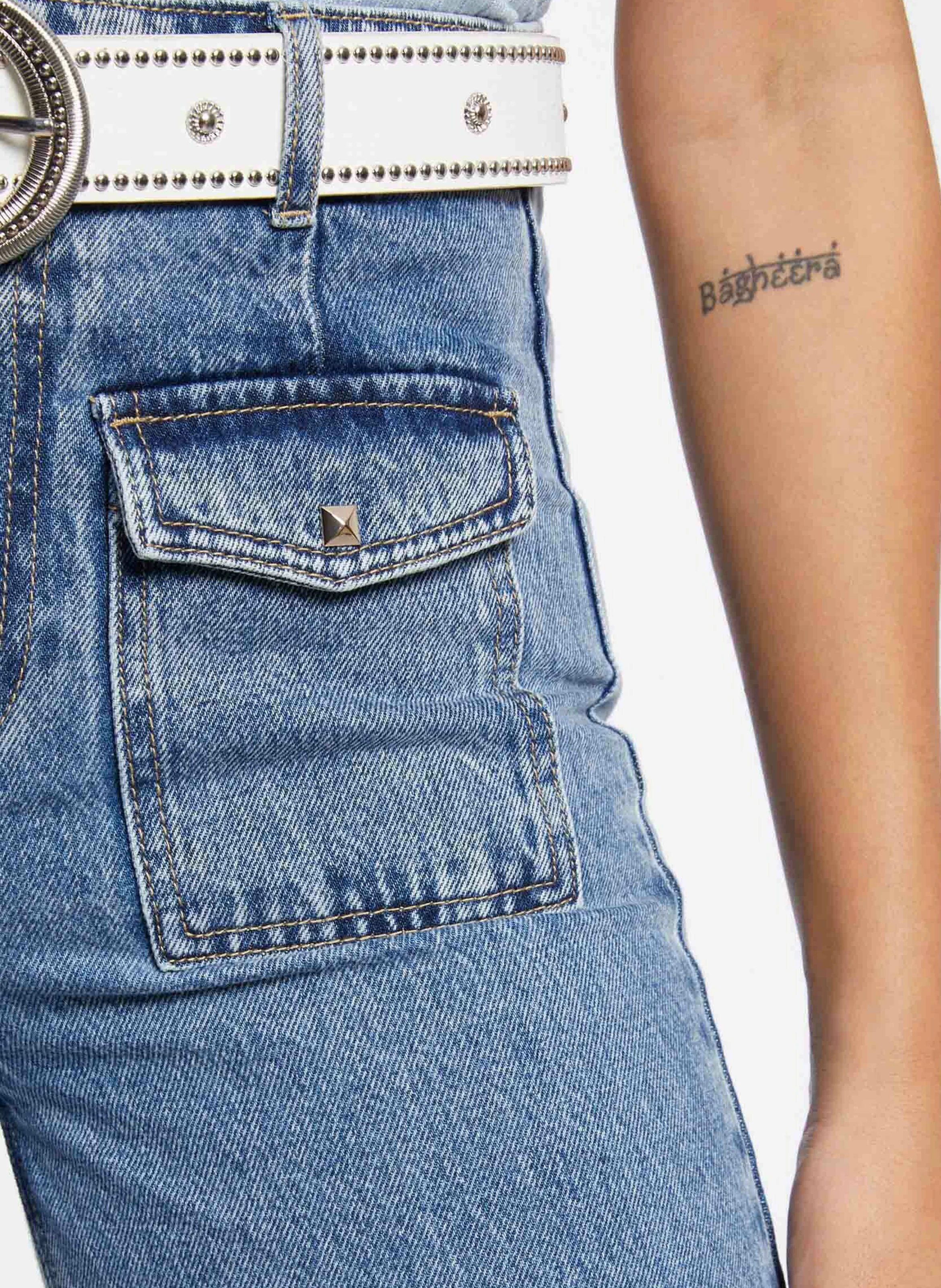 PWIDE - Jean large taille haute en coton | Bleu