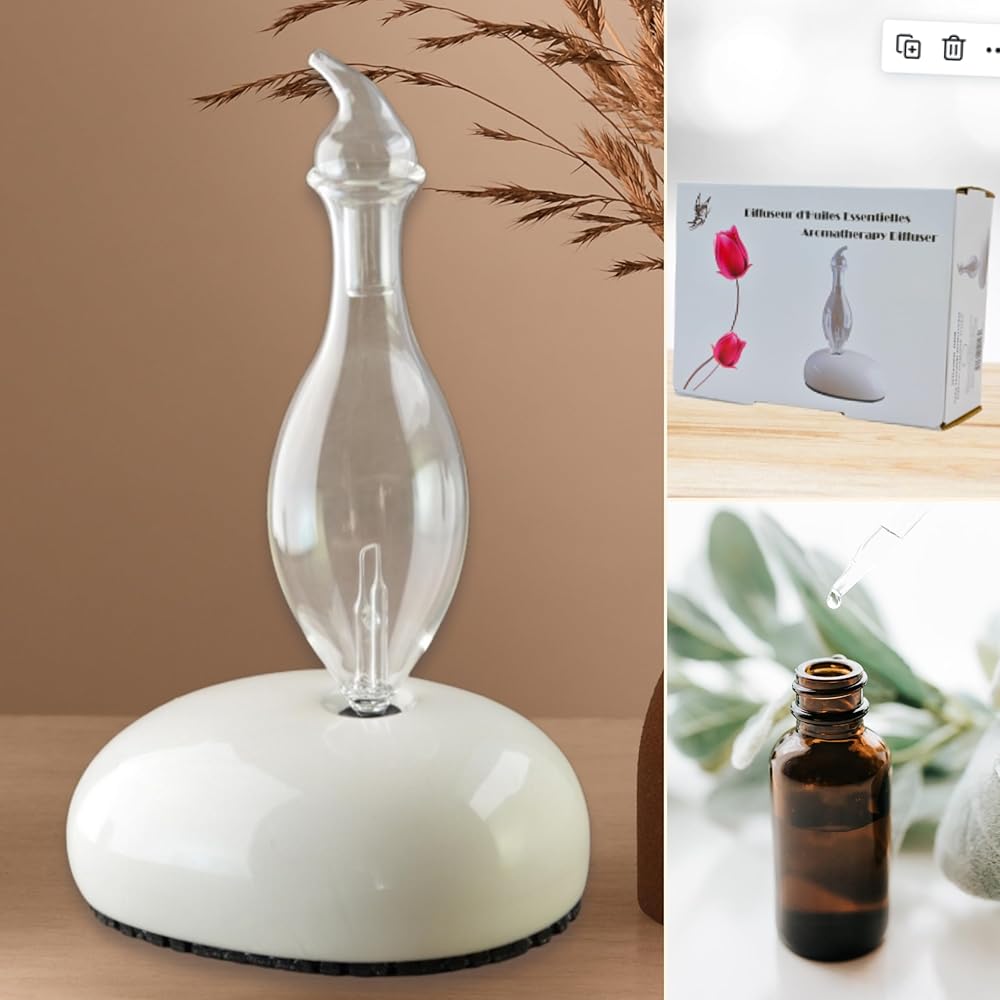 Zen’Arôme Diffuseur par Nébulisation Dan – Diffuseur d’Huiles Essentielles à Froid qui Conserve les Vertus des Huiles pour l’Aromathérapie – Nébulisateur En Céramique et en Verre – Puissance Ajustable : Hygiène et Santé