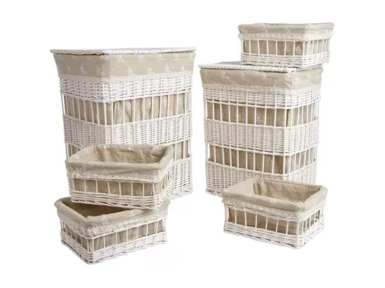2 paniers à linge + 4 corbeilles en osier (Lot de 6)