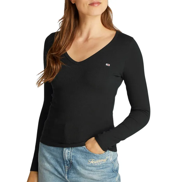 Tommy Hilfiger Slim Essential Rib V-neck Longsleeve Shirt Dames