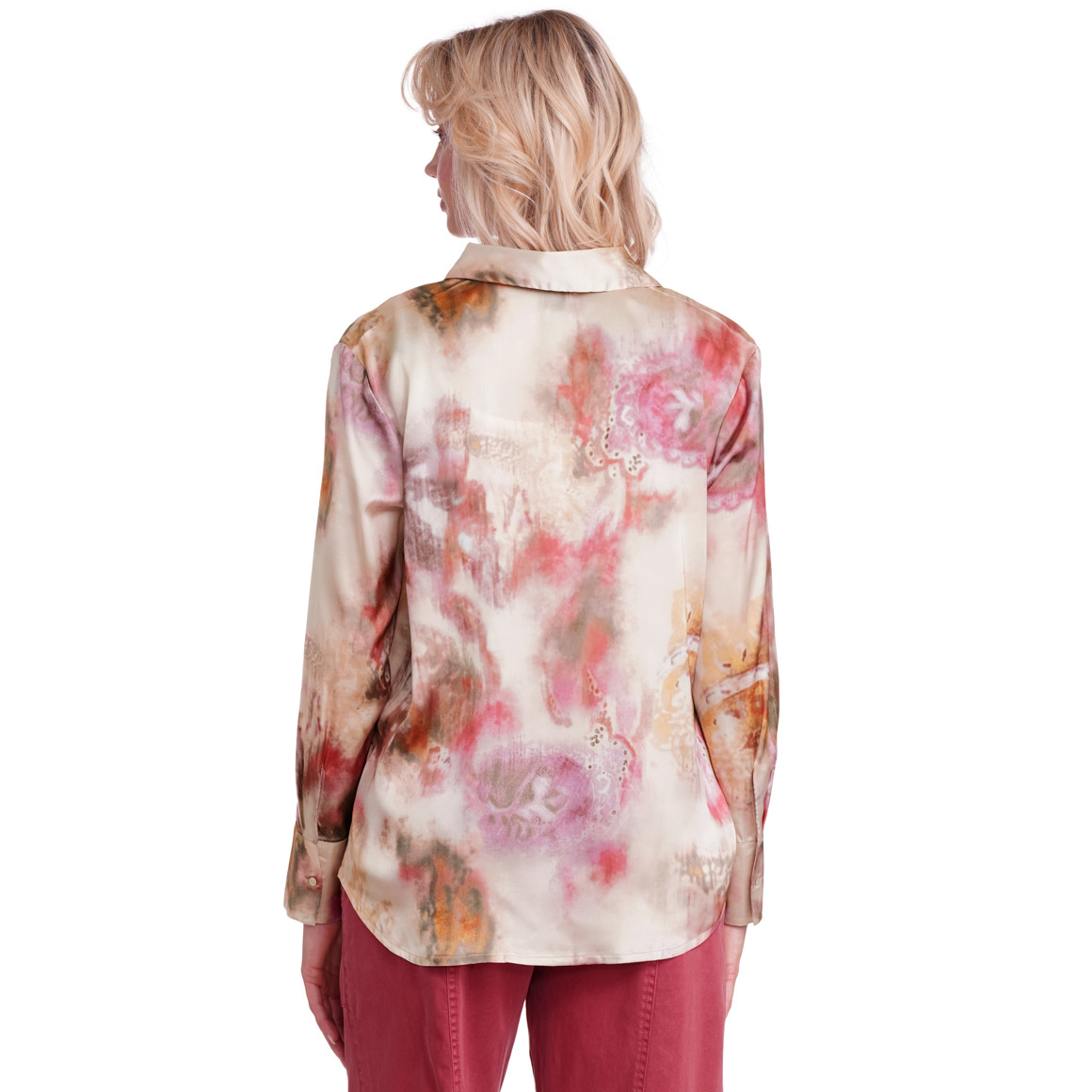 Gina Collection Damen Satin-Bluse im Batik-Look creme / bunt