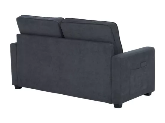 Canapé 2 places convertible en Lin gris - 151x86x75cm - avec poche d'accoudoir - couchage 169x127cm - Matelas 12cm
