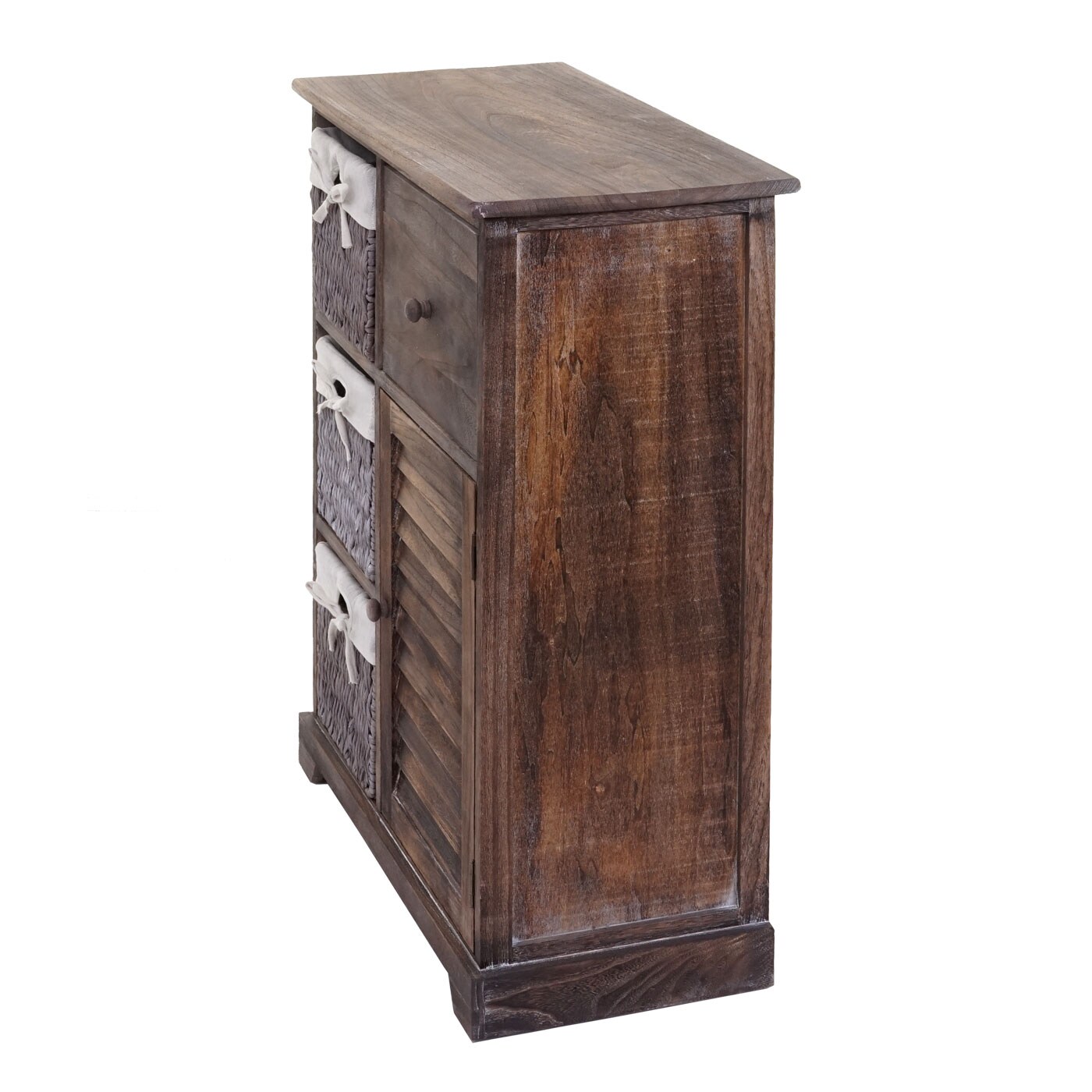 Kommode MCW-H21, Schrank Schubladenkommode, Massiv-Holz Korb-Schublade 80x60x30cm ~ shabby braun