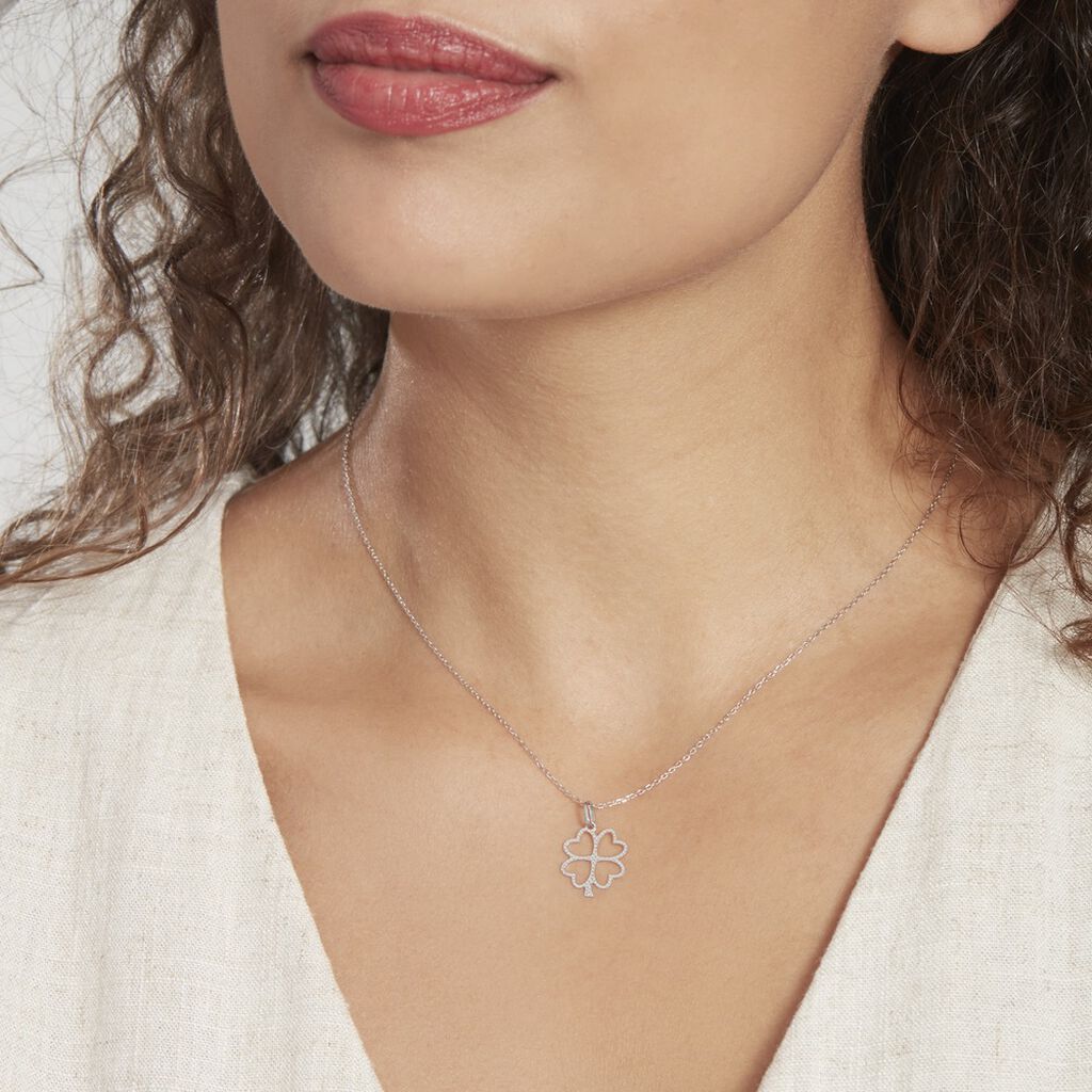 Pendentif Koulmia Trefle Diamante Or Blanc