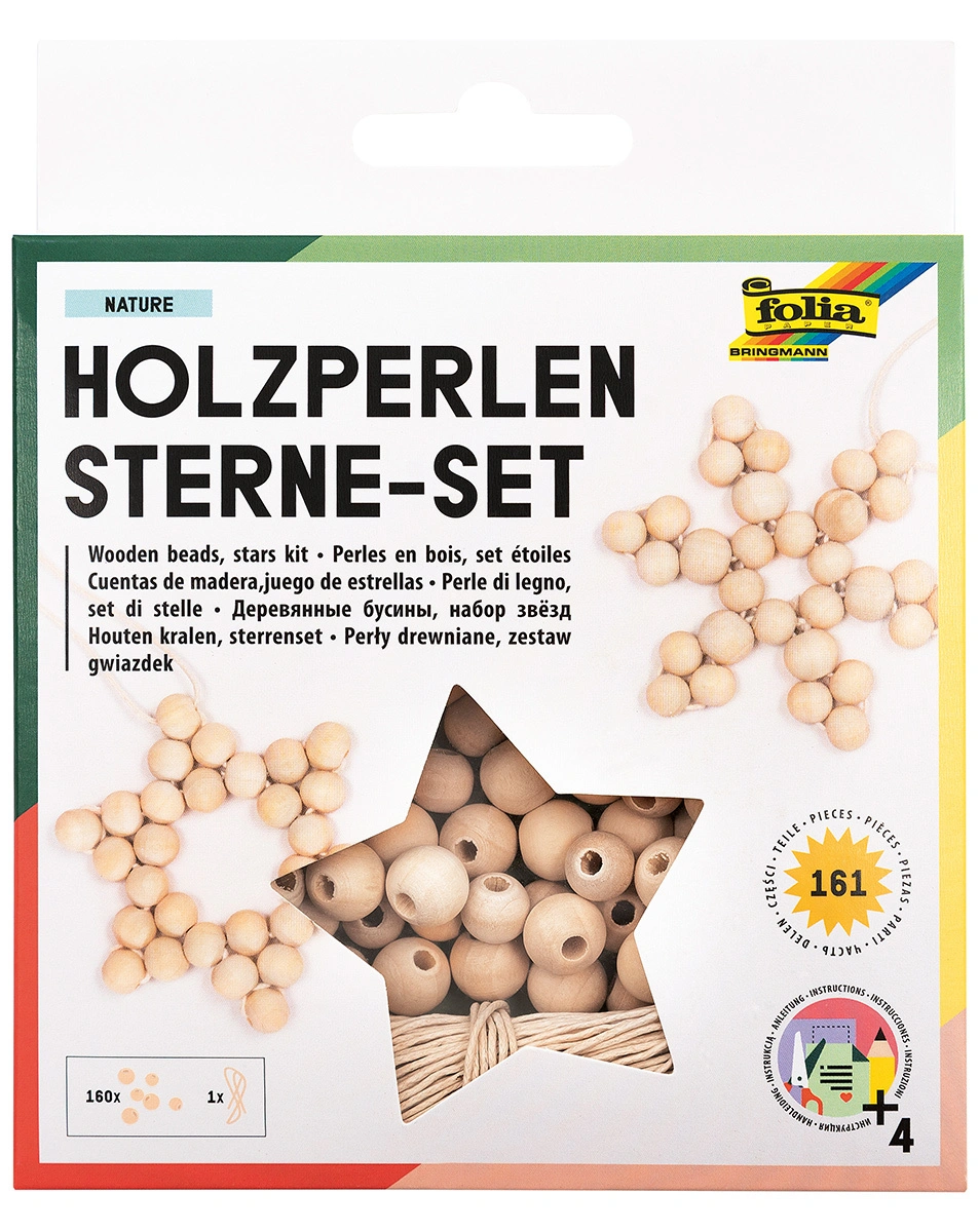 Holzperlen Sterne-Set NATURE 161-teilig