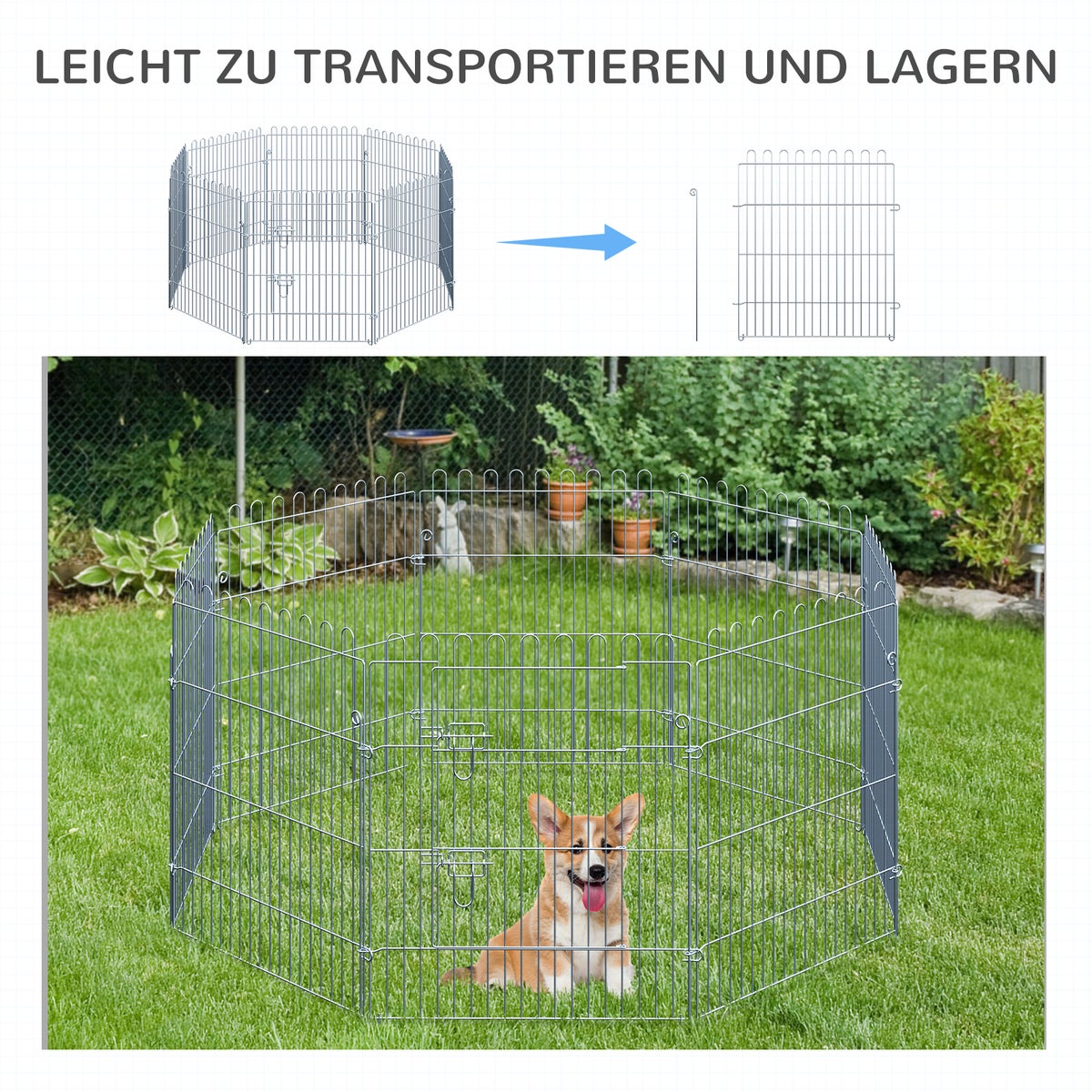 PawHut Puppy Playpen, 63B x 76H cm, staaldraad, zilver