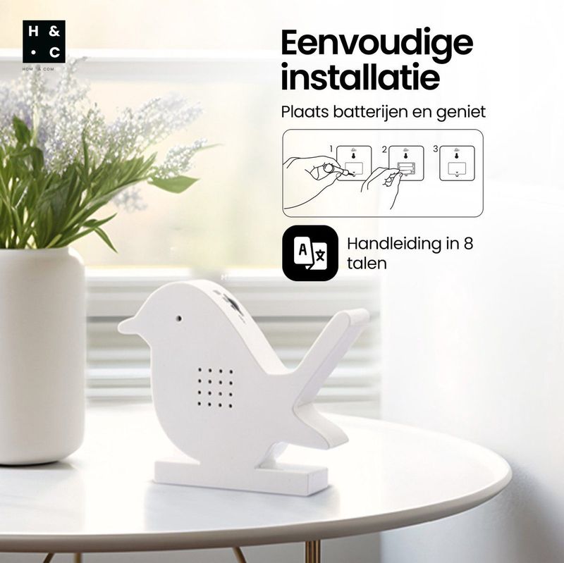 Hom&Com - Vogelgeluidenbox - Bewegingssensor - Natuurlijk Vogelgeluid - Stijlvol Design voor Binnengebruik