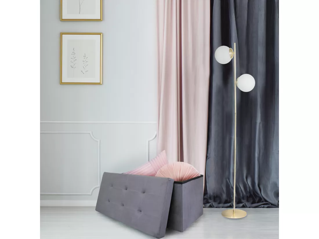 Coffre Banc Pliable Suedine Gris Fonce
