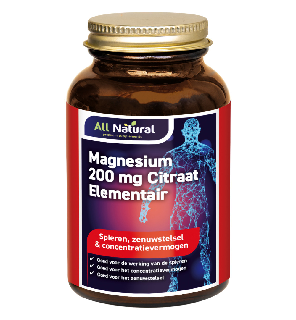 All Natural Magnesium citraat 200mg element (60 tabletten)