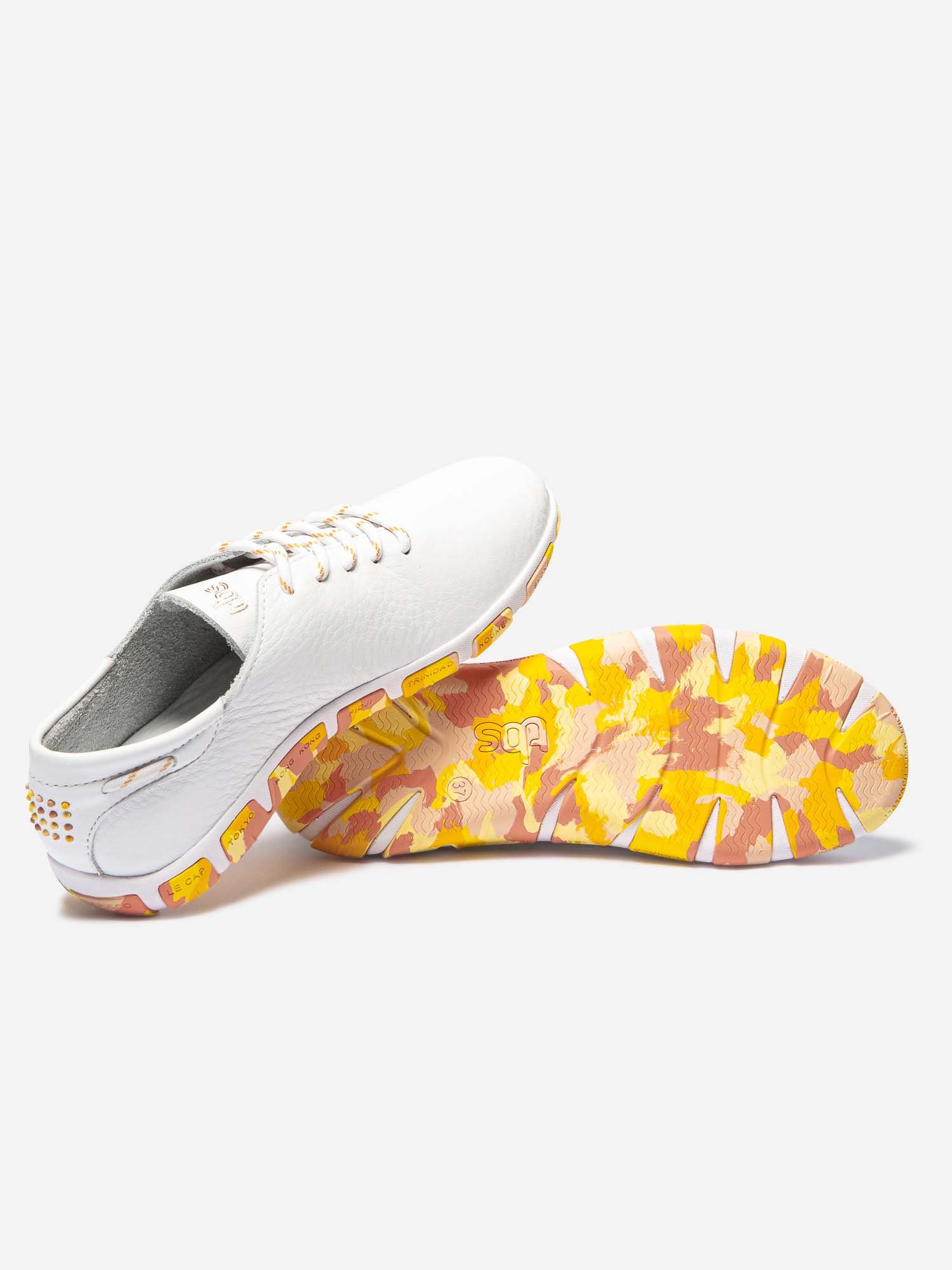 Tennis Femme Confort Cuir Blanc Semelle Orange