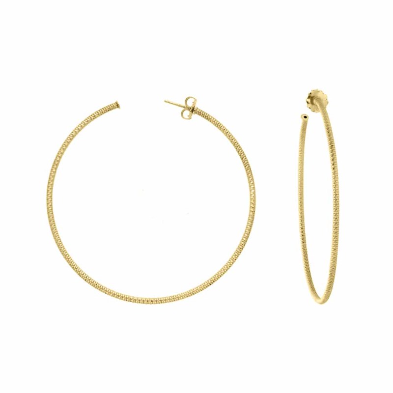 Boucles D'oreilles Créoles Argent Doré Très Grand Modèle Diamanté Alba Diamètre 65mm