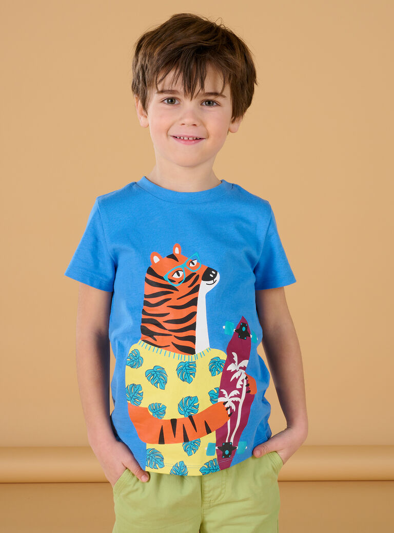 T-shirt bleu à motif tigre