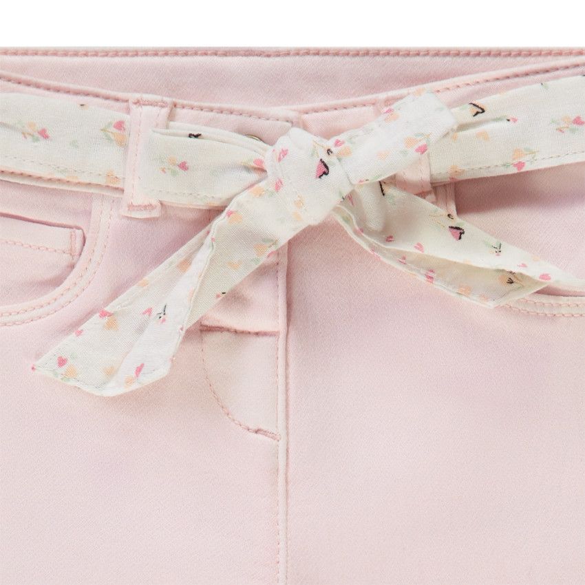 Jean droit avec ceinture à nouer imprimée pour bébé fille - Rose