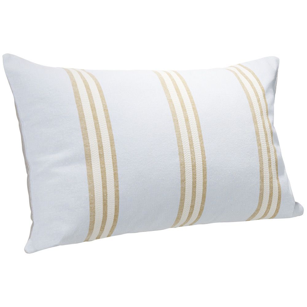 Coussin jacquard rayure bleu clair et marron 50x30cm