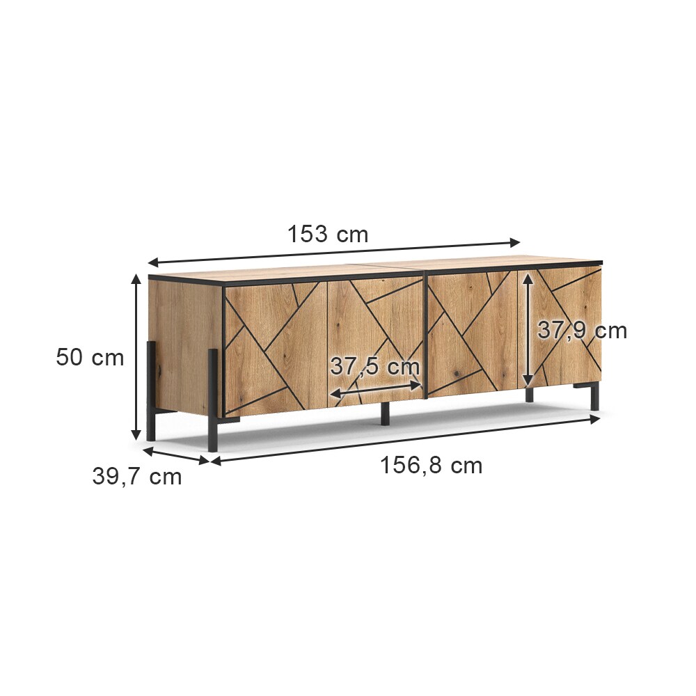 Vicco TV-Lowboard Hatto, Eiche Evoke, 156,8 x 50 cm, Fernsehtisch, Wohnzimmer