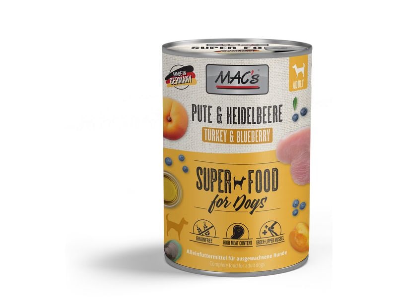 MAC's Nassfutter Pute und Heidelbeere 400 g Alleinfuttermittel für ausgewachsene Hunde