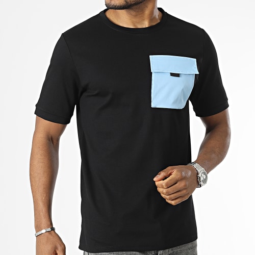 Tee Shirt Poche Noir Bleu Clair